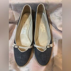 Salvatore Ferragamo women’s denim wedges size 9b